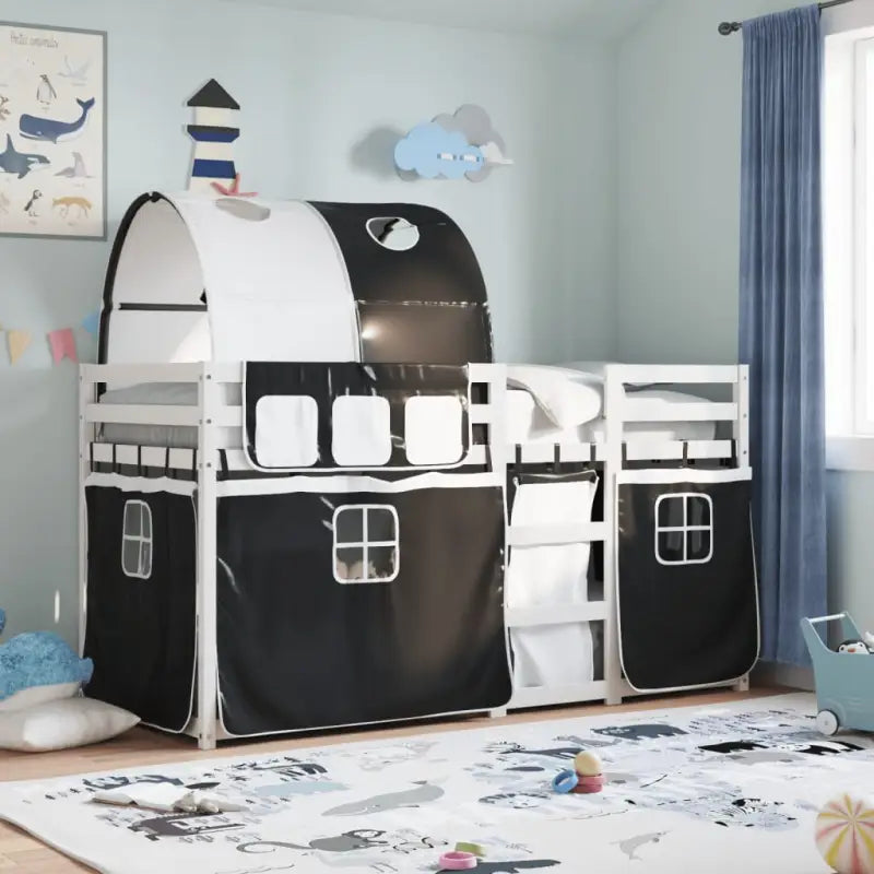 Metalen stapelbed van massief grenenhout voor kleine slaapkamers - Wit en zwart / 80 x 200 cm - Bedden & bedframes