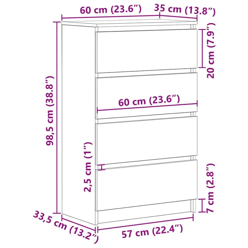 Minimalistisch bewerkt hout dressoir met 4 lades voor praktische opbergruimte - Dressoirs & buffetkasten