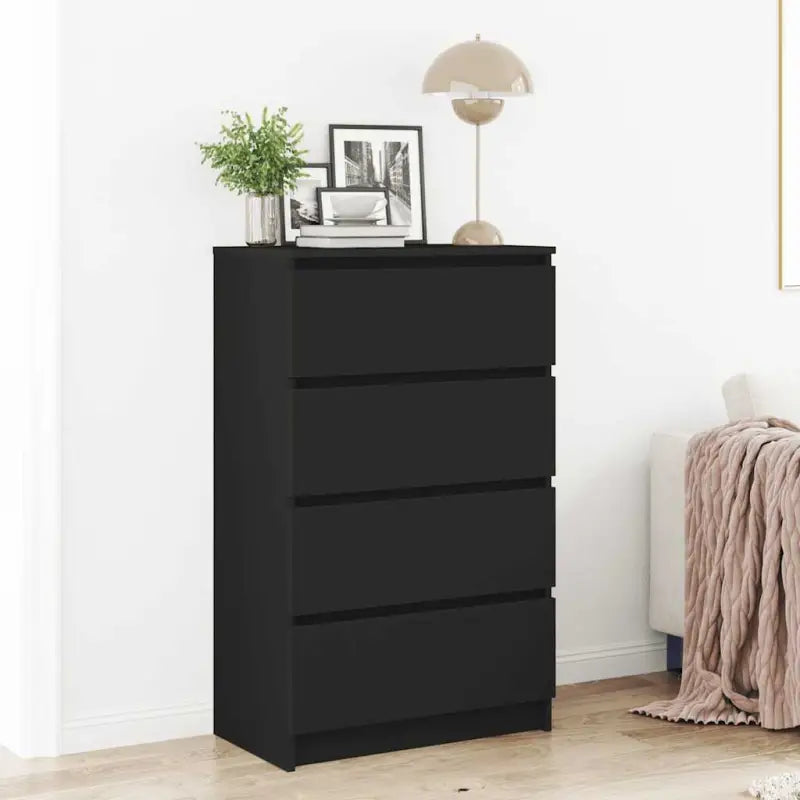 Minimalistisch bewerkt hout dressoir met 4 lades voor praktische opbergruimte - Zwart / 1 - Dressoirs & buffetkasten