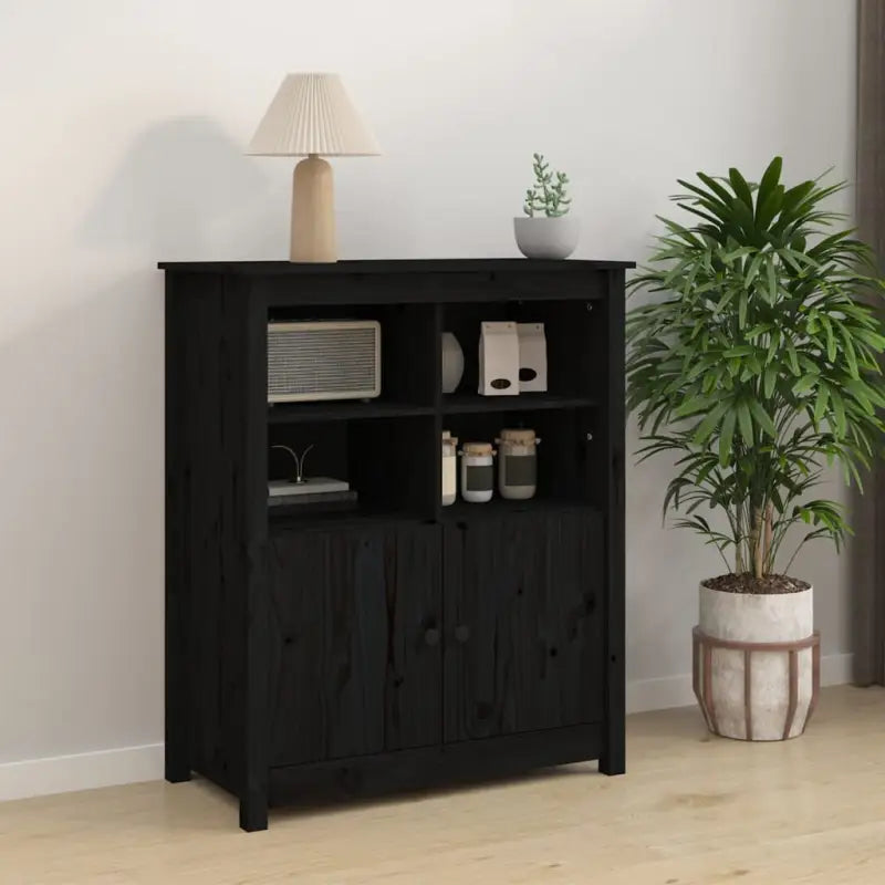 Minimalistisch dressoir van massief grenenhout voor natuurlijk interieur - Zwart / 1 - Dressoirs & buffetkasten