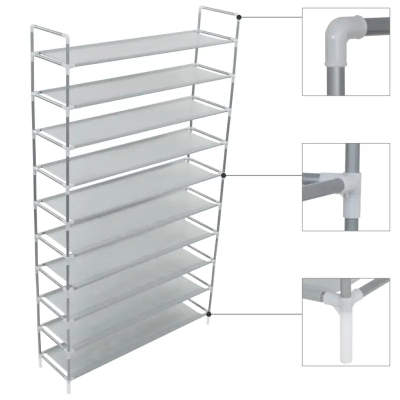 Minimalistisch schoenenrek met metalen frame en nonwoven stof vulling - Zilver / 100 x 29.5 x 170 cm / 1