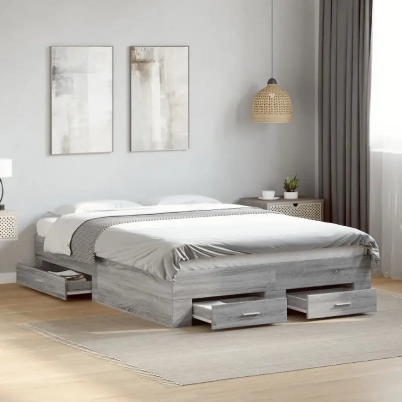 Modern bedframe met lades van bewerkt hout voor een eigentijdse slaapkamer - Grijs sonoma / 140 x 190 cm - Bedden &