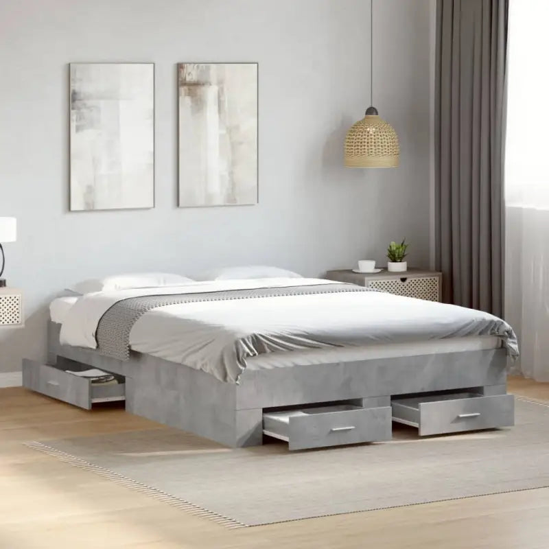Modern bedframe met lades van bewerkt hout voor een eigentijdse slaapkamer - Betongrijs / 120 x 190 cm - Bedden &