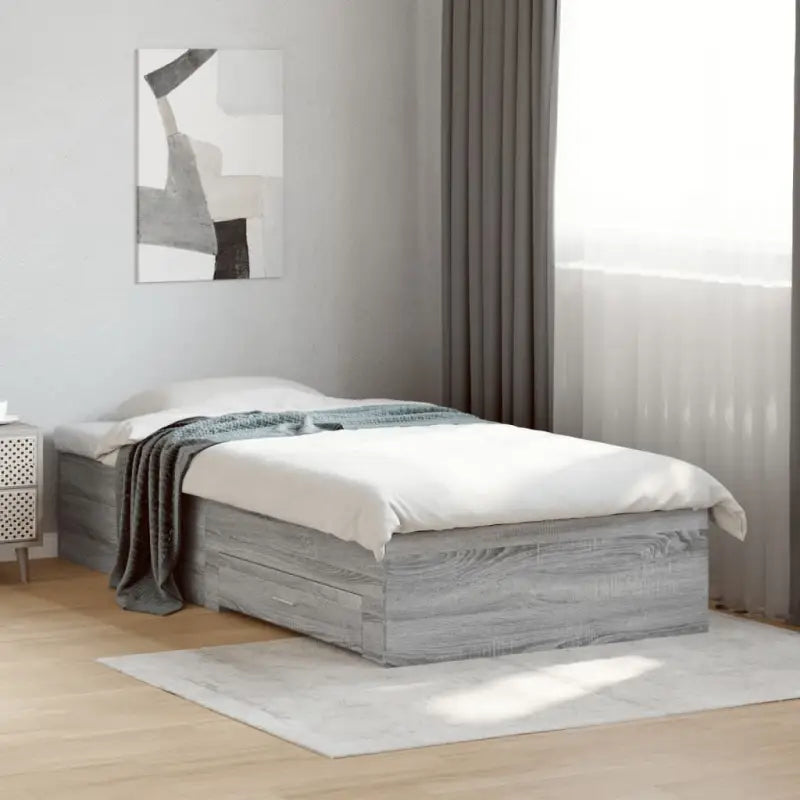 Modern bedframe met lades van bewerkt hout voor een eigentijdse slaapkamer - Grijs sonoma / 100 x 200 cm - Bedden &