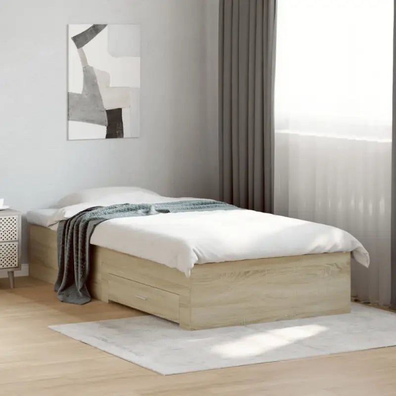 Modern bedframe met lades van bewerkt hout voor een eigentijdse slaapkamer - Sonoma eiken / 90 x 190 cm - Bedden &