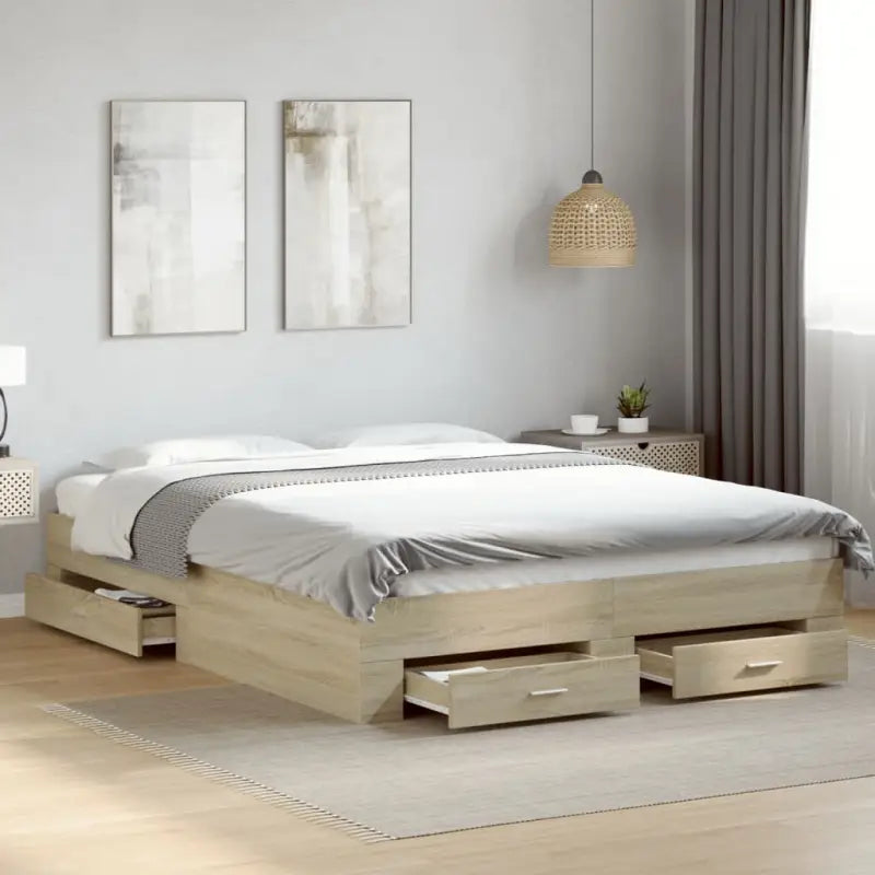 Modern bedframe met lades van bewerkt hout voor een eigentijdse slaapkamer - Sonoma eiken / 150 x 200 cm - Bedden &