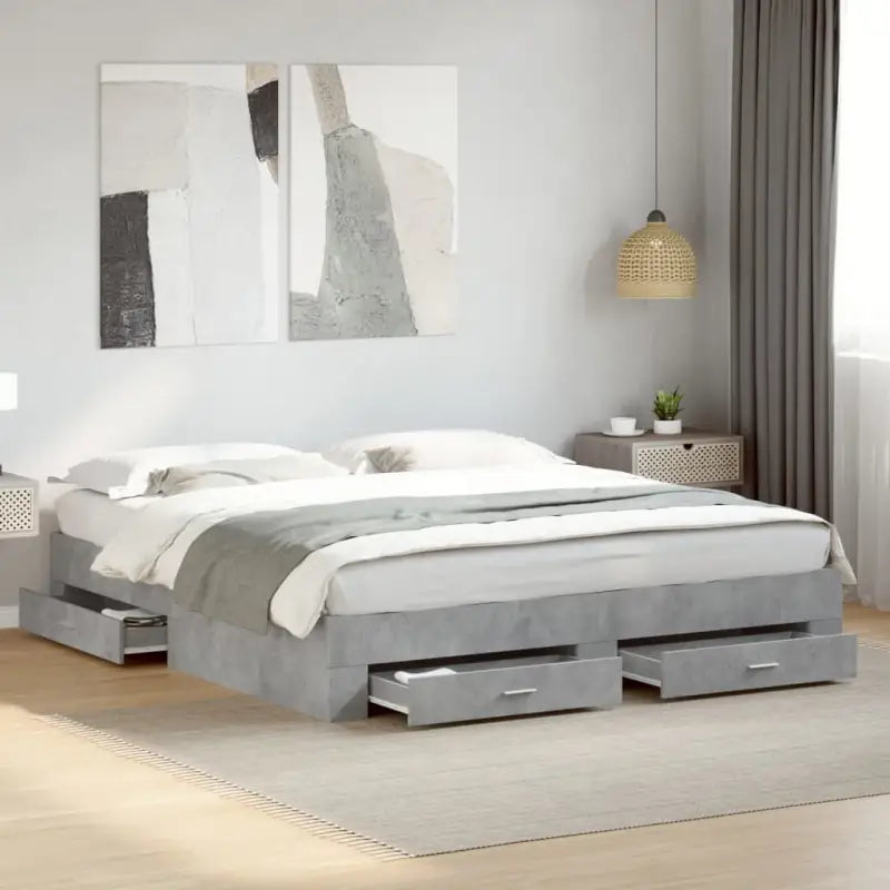 Modern bedframe met lades van bewerkt hout voor een eigentijdse slaapkamer - Betongrijs / 180 x 200 cm - Bedden &