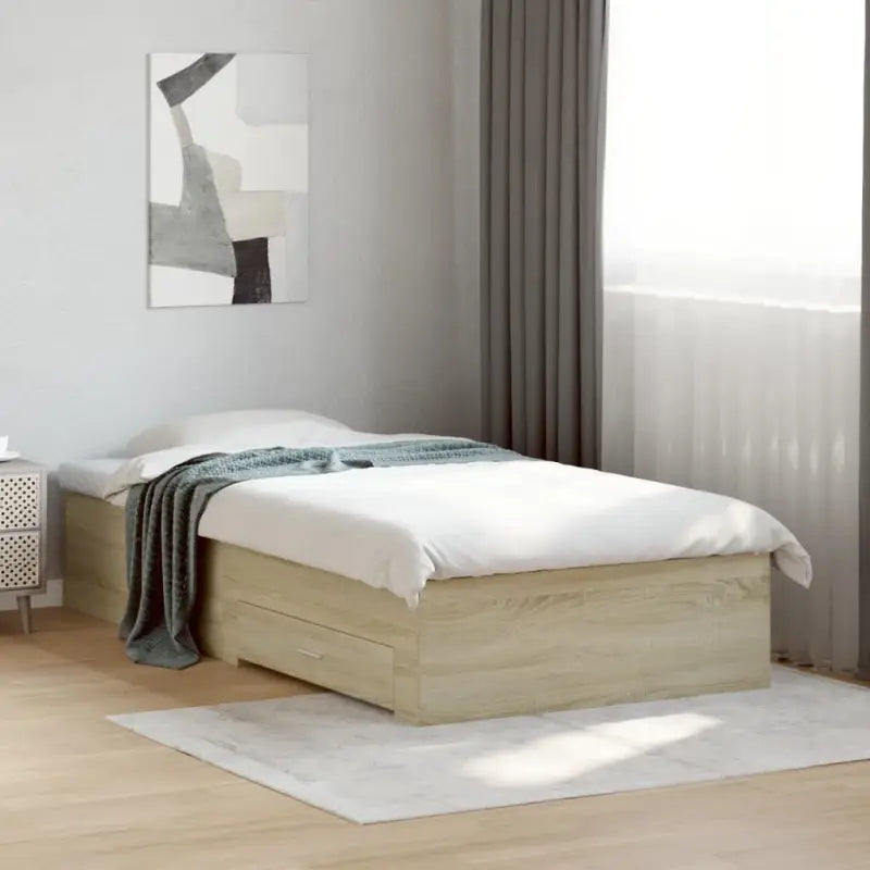 Modern bedframe met lades van bewerkt hout voor een eigentijdse slaapkamer - Sonoma eiken / 90 x 200 cm - Bedden &