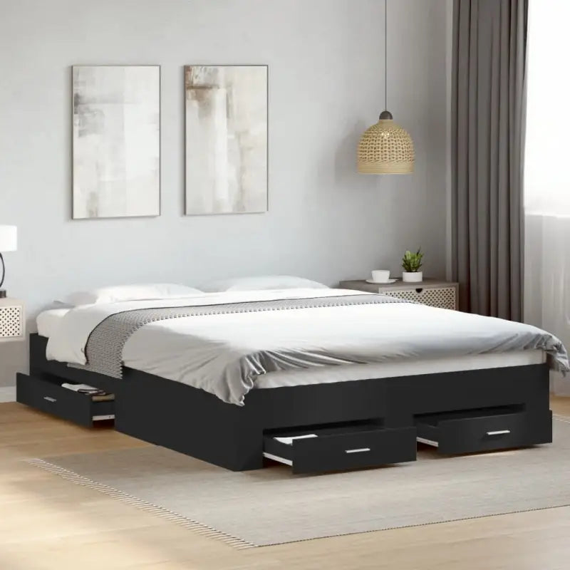 Modern bedframe met lades van bewerkt hout voor een eigentijdse slaapkamer - Zwart / 140 x 200 cm - Bedden & bedframes