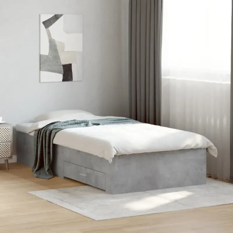 Modern bedframe met lades van bewerkt hout voor een eigentijdse slaapkamer - Betongrijs / 90 x 190 cm - Bedden &