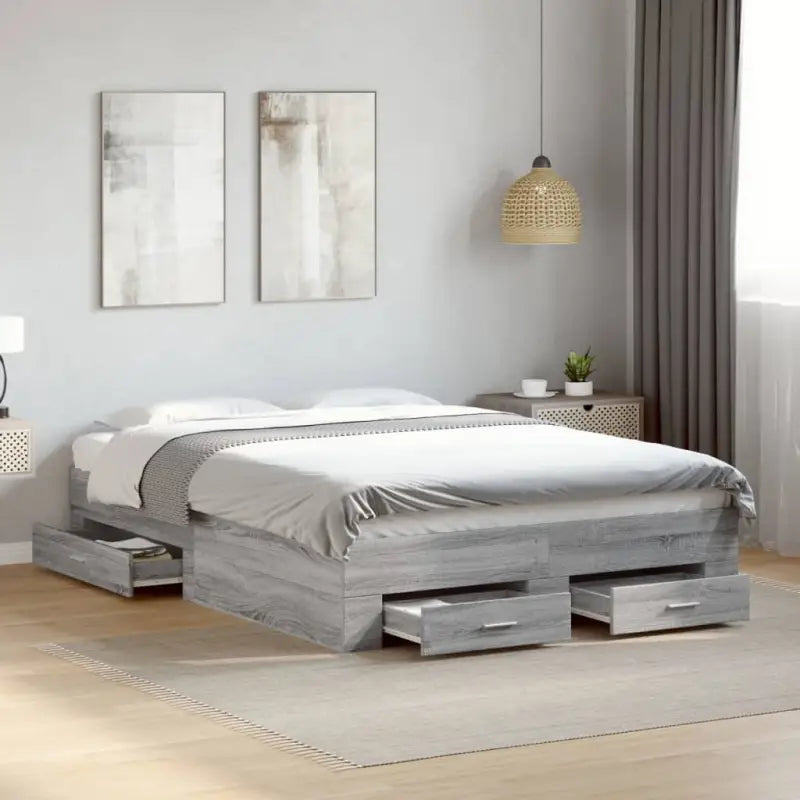 Modern bedframe met lades van bewerkt hout voor een eigentijdse slaapkamer - Grijs sonoma / 120 x 190 cm - Bedden &