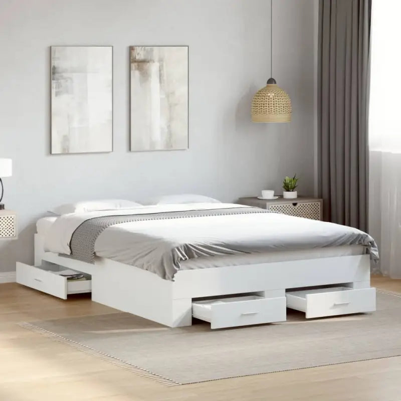 Modern bedframe met lades van bewerkt hout voor een eigentijdse slaapkamer - Wit / 120 x 200 cm - Bedden & bedframes