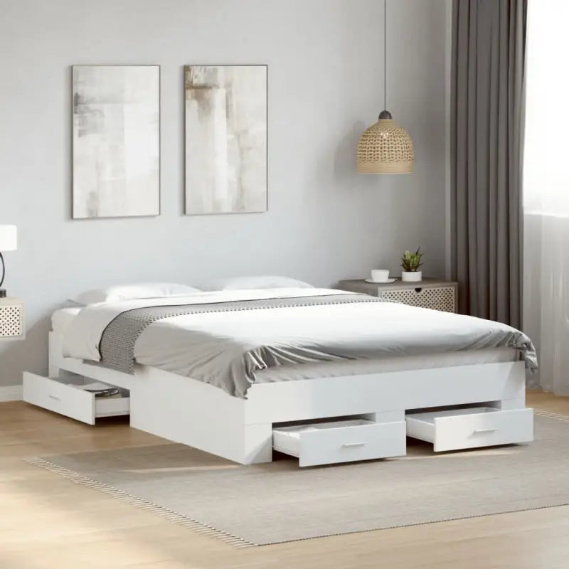 Modern bedframe met lades van bewerkt hout voor een eigentijdse slaapkamer - Wit / 135 x 190 cm - Bedden & bedframes