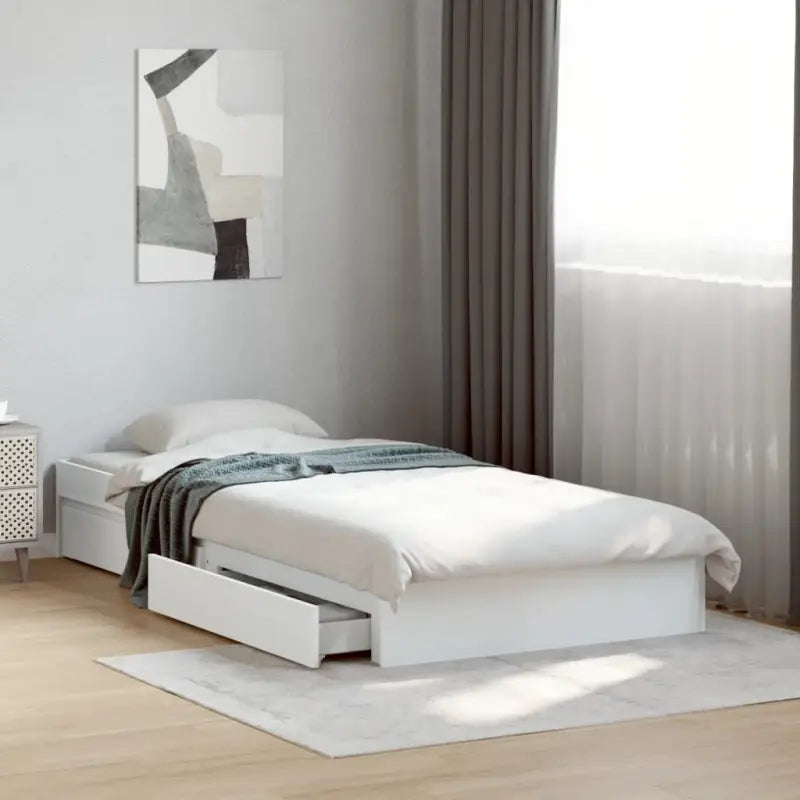 Modern bedframe met lades van bewerkt hout voor een stijlvolle slaapkamer - Wit / 90 x 200 cm - Bedden & bedframes