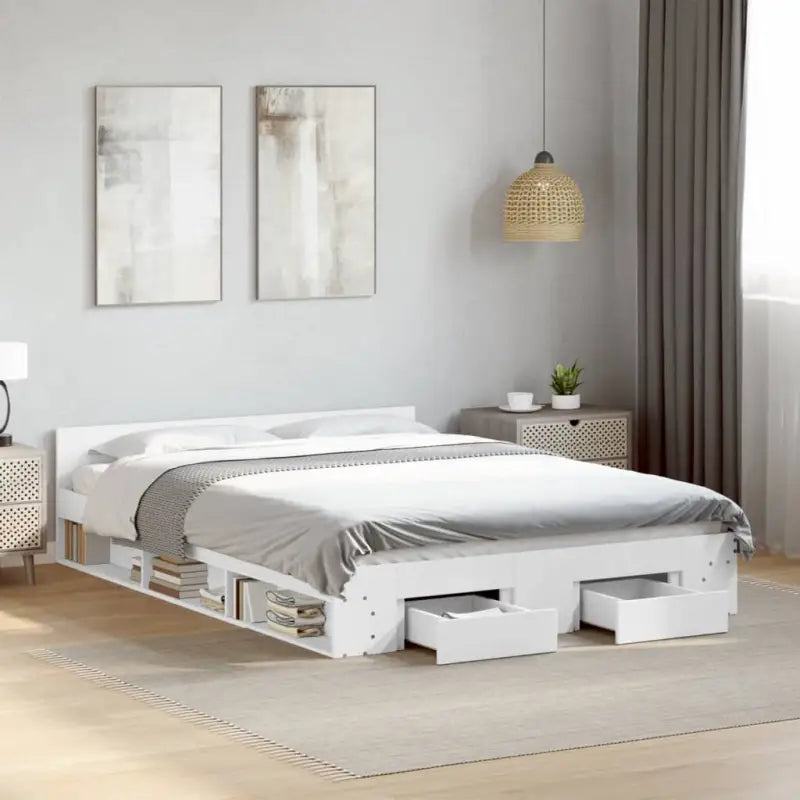 Modern bedframe met lades van bewerkt hout voor een stijlvolle slaapkamer - Wit / 160 x 200 cm - Bedden & bedframes
