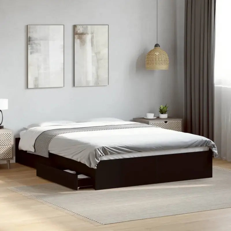 Modern bedframe met lades van bewerkt hout voor een stijlvolle slaapkamer - Zwart / 140 x 190 cm - Bedden & bedframes