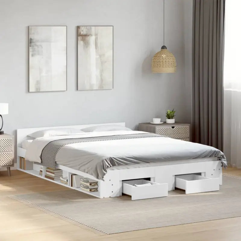Modern bedframe met lades van bewerkt hout voor een stijlvolle slaapkamer - Wit / 140 x 190 cm - Bedden & bedframes