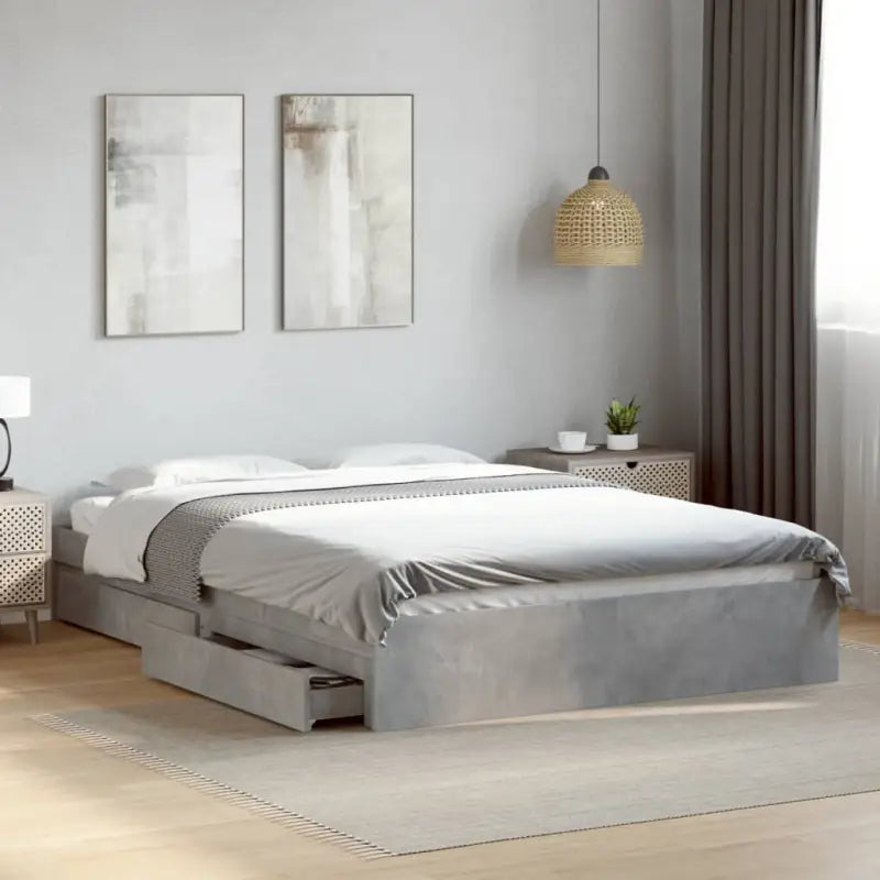 Modern bedframe met lades van bewerkt hout voor een stijlvolle slaapkamer - Betongrijs / 160 x 200 cm - Bedden &