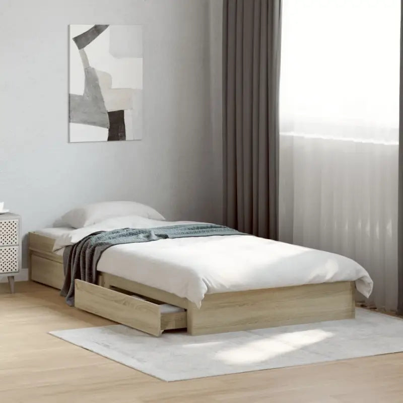 Modern bedframe met lades van bewerkt hout voor een stijlvolle slaapkamer - Sonoma eiken / 90 x 200 cm - Bedden &
