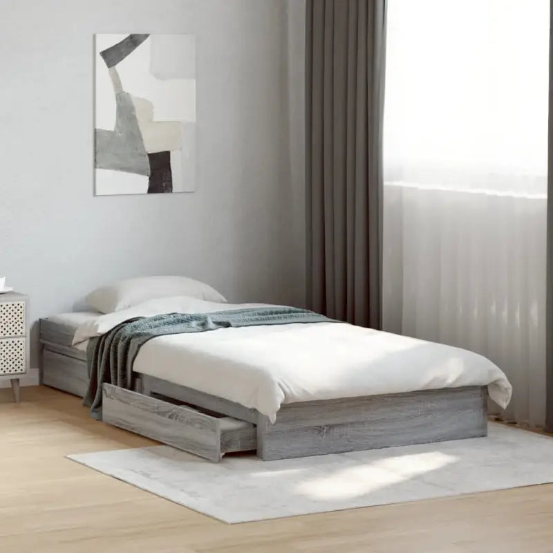 Modern bedframe met lades van bewerkt hout voor een stijlvolle slaapkamer - Grijs sonoma / 90 x 200 cm - Bedden &