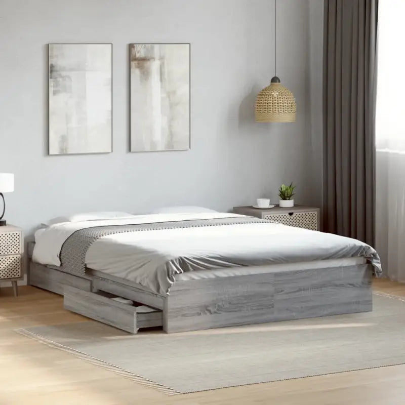 Modern bedframe met lades van bewerkt hout voor een stijlvolle slaapkamer - Grijs sonoma / 140 x 200 cm - Bedden &