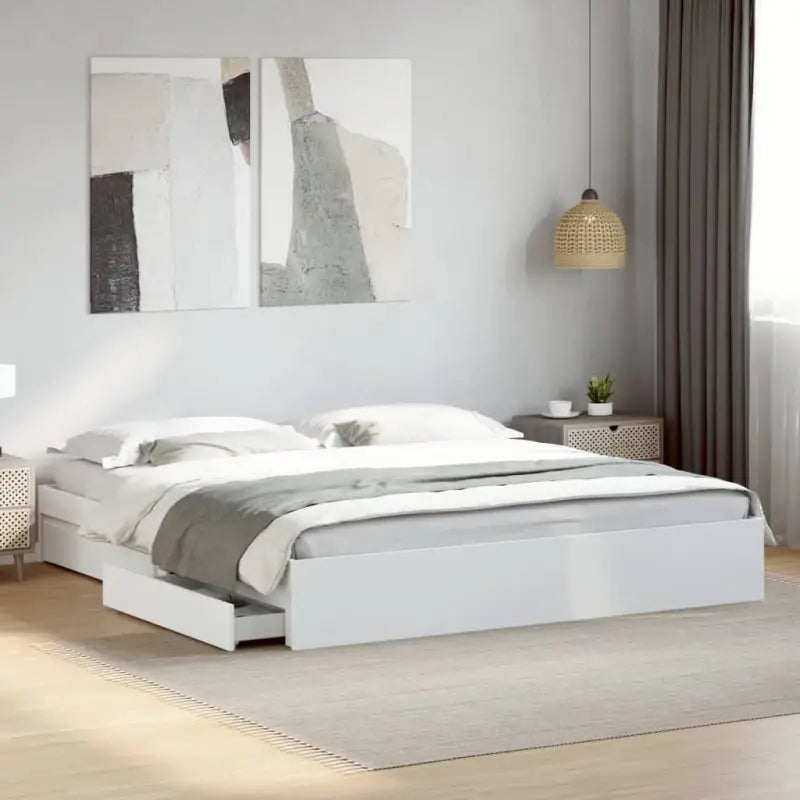 Modern bedframe met lades van bewerkt hout voor een stijlvolle slaapkamer - Wit / 200 x 200 cm - Bedden & bedframes