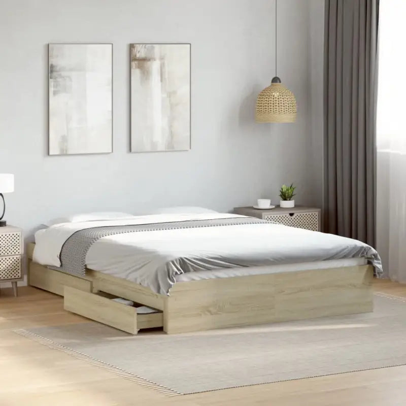 Modern bedframe met lades van bewerkt hout voor een stijlvolle slaapkamer - Sonoma eiken / 140 x 200 cm - Bedden &