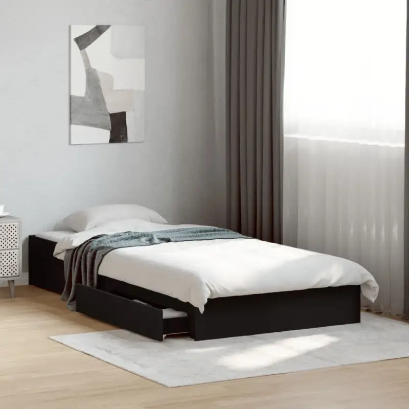 Modern bedframe met lades van bewerkt hout voor een stijlvolle slaapkamer - Zwart / 90 x 190 cm - Bedden & bedframes