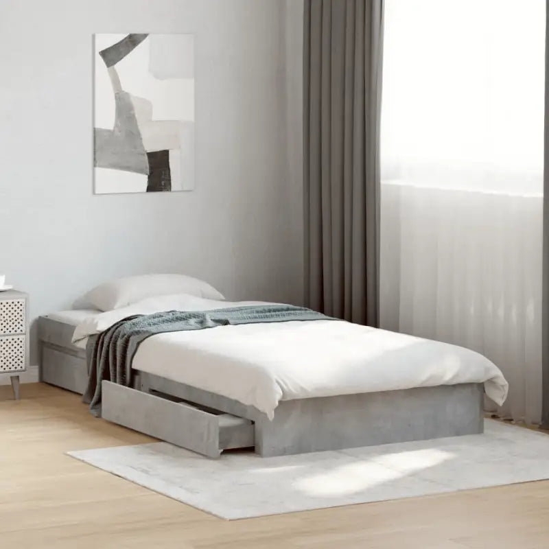 Modern bedframe met lades van bewerkt hout voor een stijlvolle slaapkamer - Betongrijs / 100 x 200 cm - Bedden &