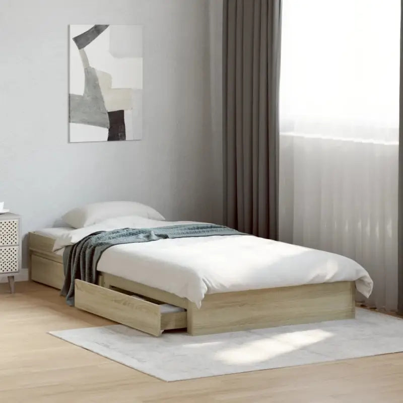 Modern bedframe met lades van bewerkt hout voor een stijlvolle slaapkamer - Sonoma eiken / 90 x 190 cm - Bedden &