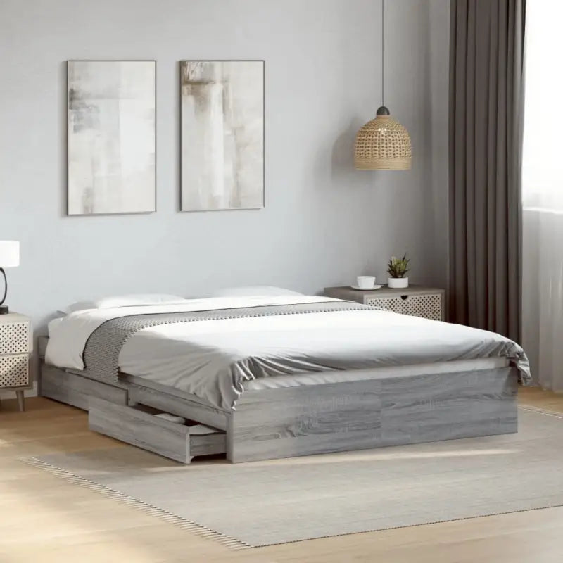 Modern bedframe met lades van bewerkt hout voor een stijlvolle slaapkamer - Grijs sonoma / 120 x 200 cm - Bedden &