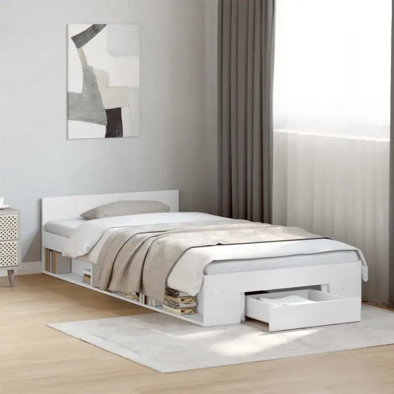 Modern bedframe met lades van bewerkt hout voor een stijlvolle slaapkamer - Wit / 90 x 200 cm - Bedden & bedframes