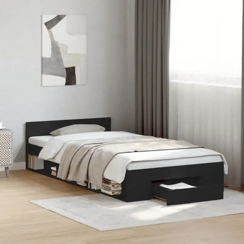 Modern bedframe met lades van bewerkt hout voor een stijlvolle slaapkamer - Zwart / 90 x 190 cm - Bedden & bedframes