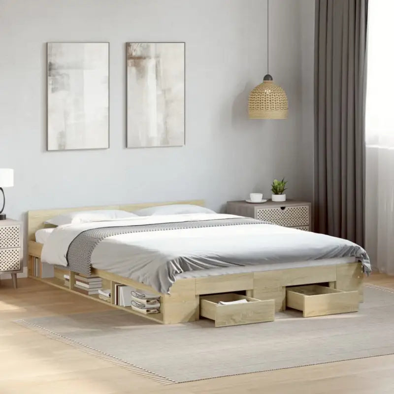 Modern bedframe met lades van bewerkt hout voor een stijlvolle slaapkamer - Sonoma eiken / 120 x 200 cm - Bedden &