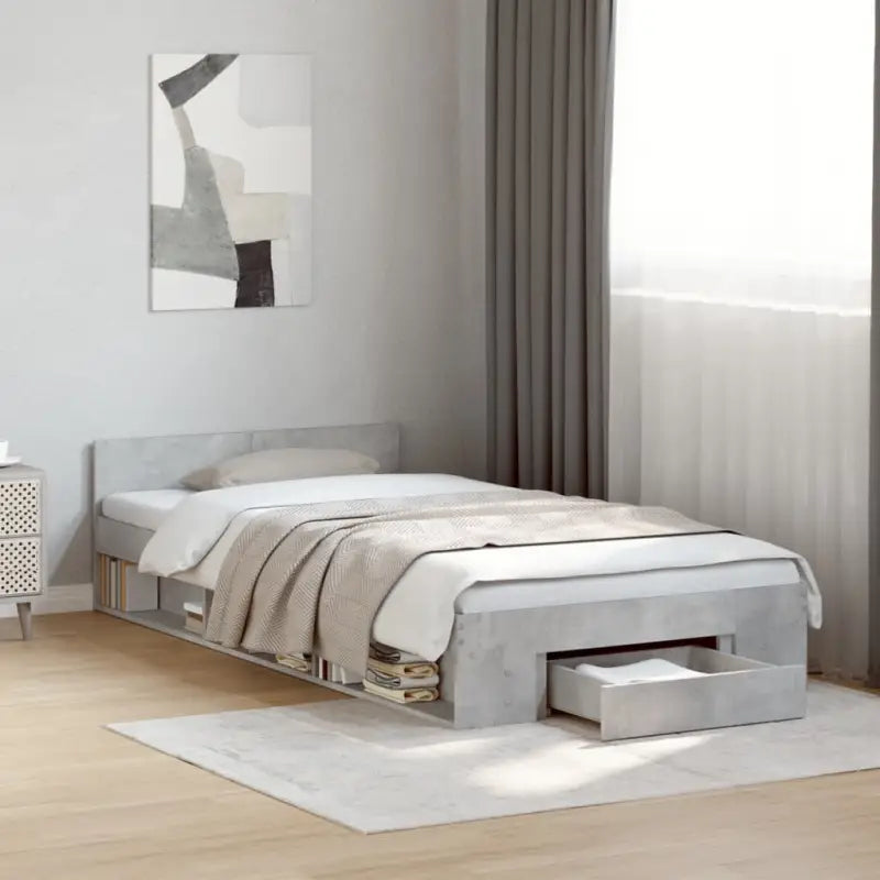 Modern bedframe met lades van bewerkt hout voor een stijlvolle slaapkamer - Betongrijs / 100 x 200 cm - Bedden &
