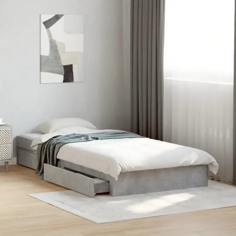 Modern bedframe met lades van bewerkt hout voor een stijlvolle slaapkamer - Betongrijs / 90 x 200 cm - Bedden &
