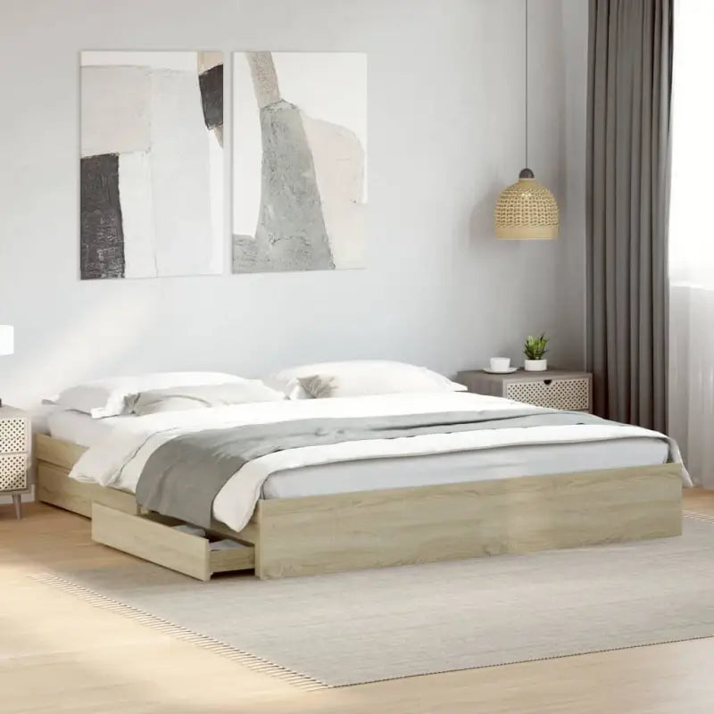 Modern bedframe met lades van bewerkt hout voor een stijlvolle slaapkamer - Sonoma eiken / 180 x 200 cm - Bedden &