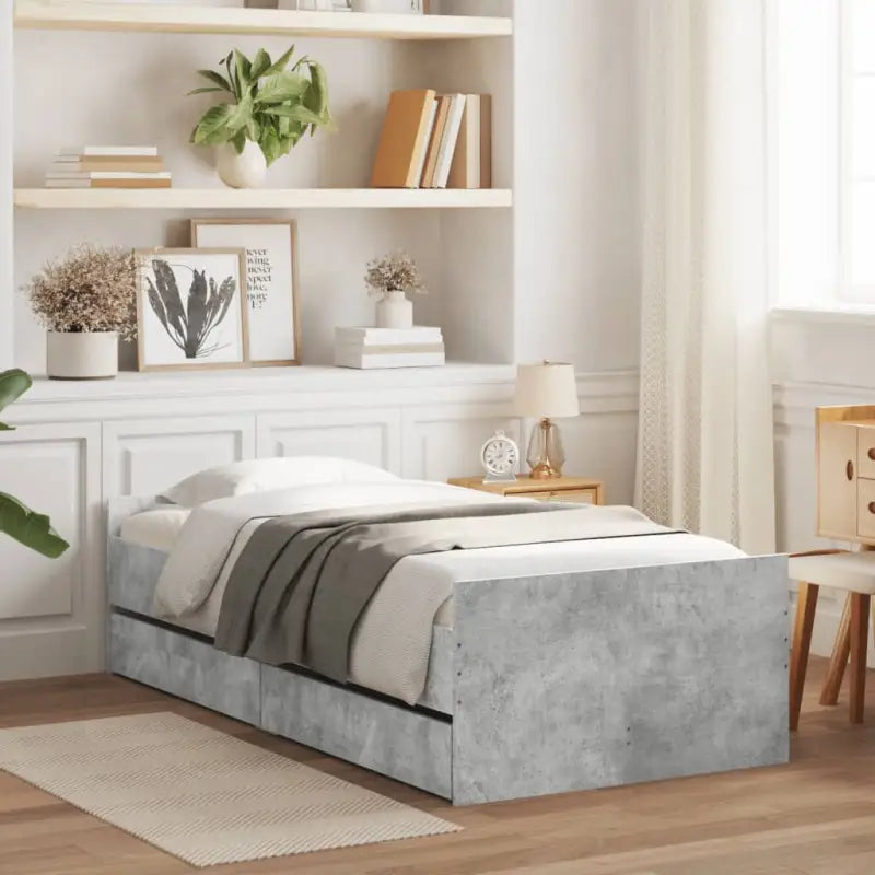Modern bedframe met lades van bewerkt hout voor je slaapkamer - Betongrijs / 75 x 190 cm - Bedden & bedframes