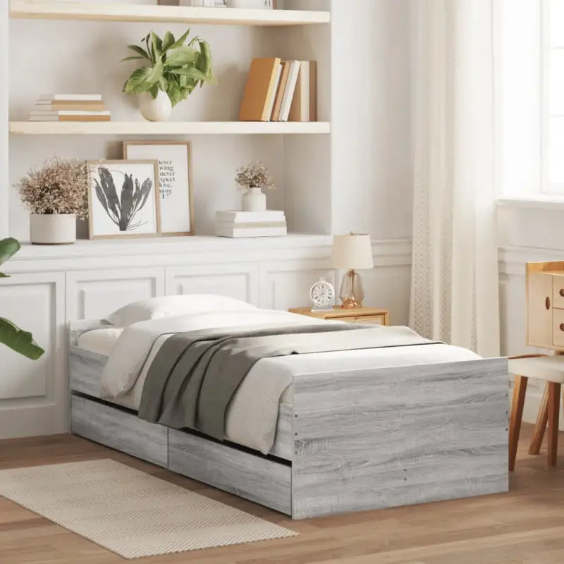 Modern bedframe met lades van bewerkt hout voor je slaapkamer - Grijs sonoma / 100 x 200 cm - Bedden & bedframes