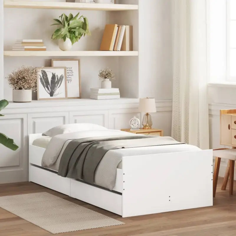 Modern bedframe met lades van bewerkt hout voor je slaapkamer - Wit / 75 x 190 cm - Bedden & bedframes