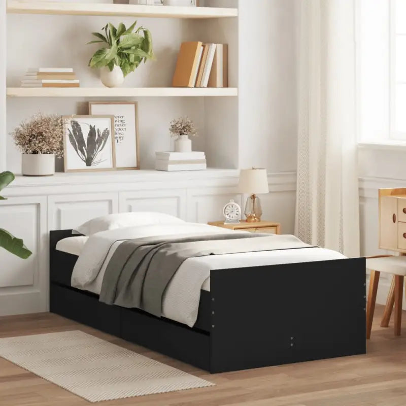 Modern bedframe met lades van bewerkt hout voor je slaapkamer - Zwart / 90 x 190 cm - Bedden & bedframes