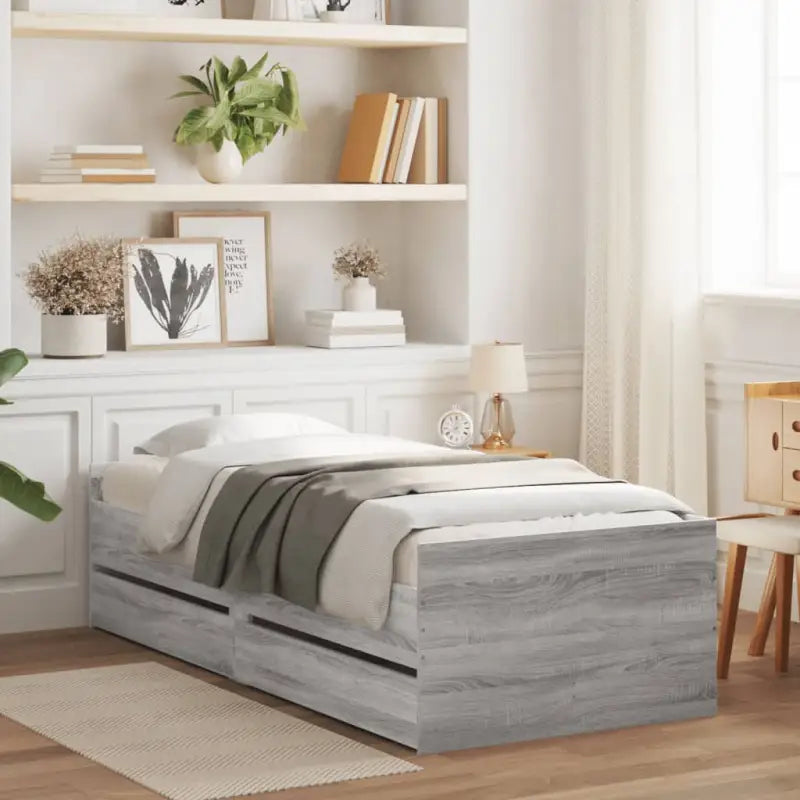 Modern bedframe met lades van bewerkt hout voor jouw slaapkamer - Grijs sonoma / 90 x 200 cm - Bedden & bedframes
