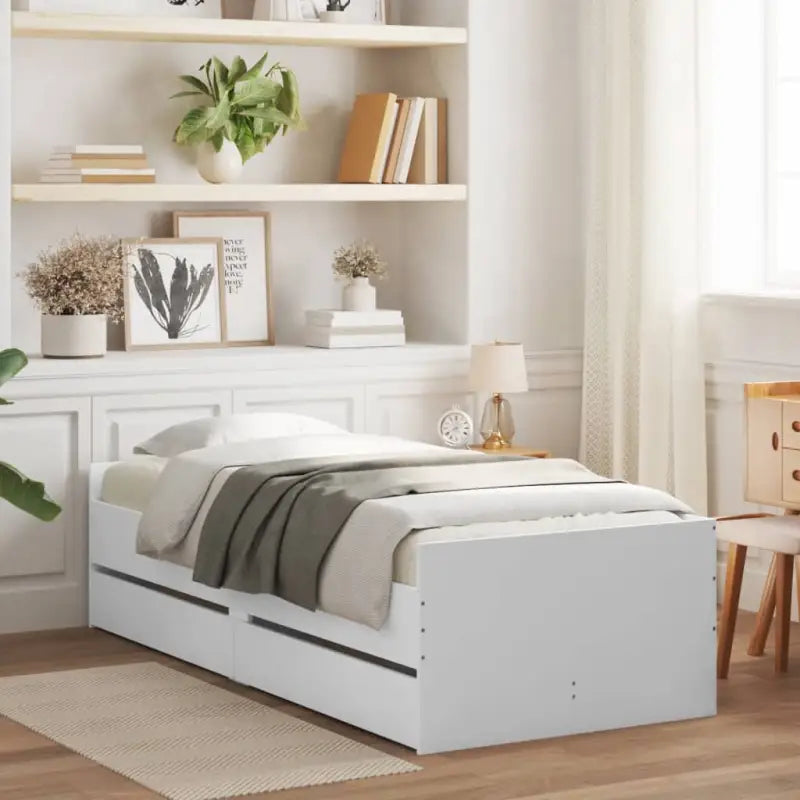Modern bedframe met lades van bewerkt hout voor jouw slaapkamer - Wit / 90 x 200 cm - Bedden & bedframes