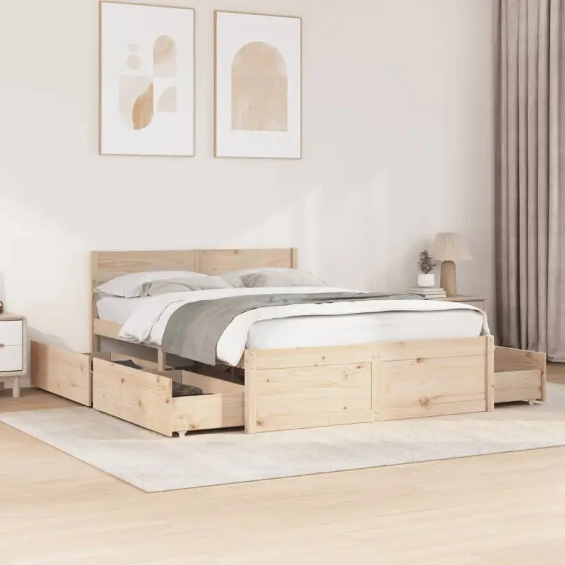 Modern bedframe met lades van massief grenenhout en multiplex lattenbodem - Naturel / 140 x 190 cm - Bedden & bedframes