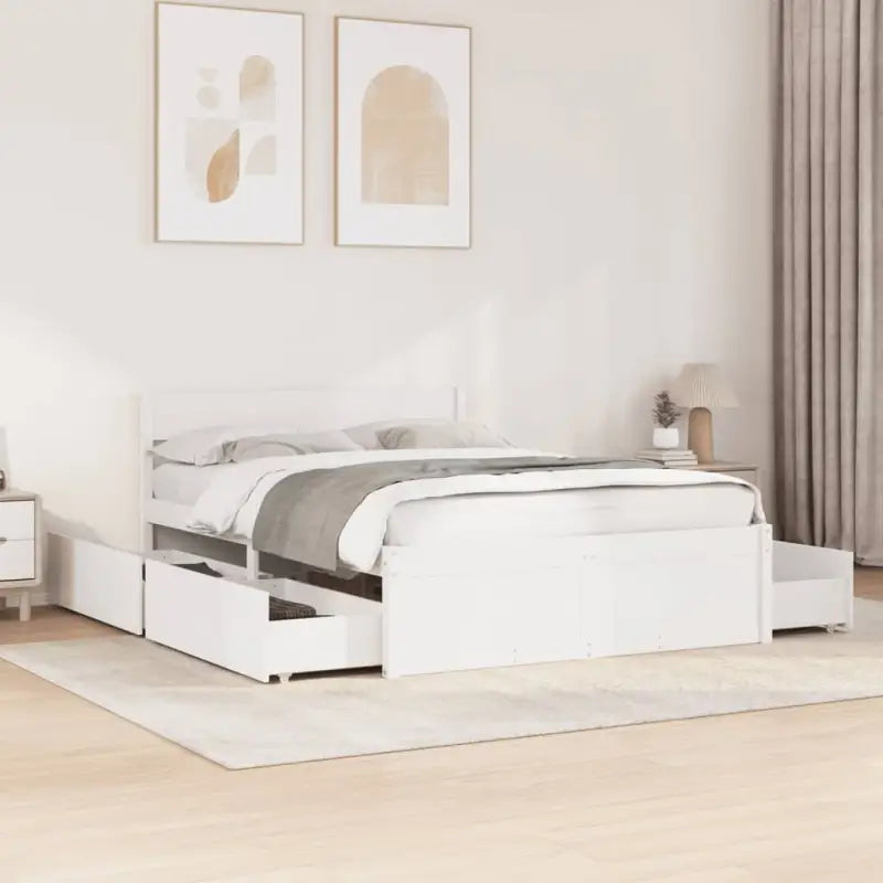 Modern bedframe met lades van massief grenenhout en multiplex lattenbodem - Wit / 140 x 190 cm - Bedden & bedframes