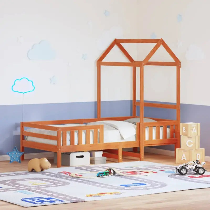 Modern bedframe met massief grenenhout en multiplex lattenbodem in wit materiaal - Wasbruin / 80 x 200 cm - Bedden &