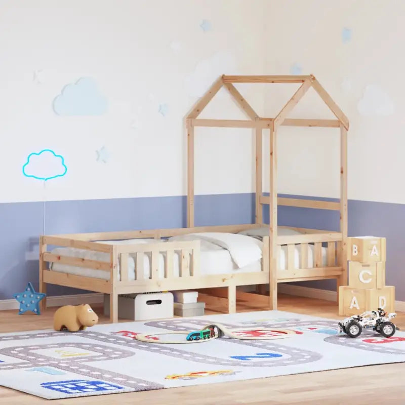 Modern bedframe met massief grenenhout en multiplex lattenbodem in wit materiaal - Naturel / 100 x 200 cm - Bedden &