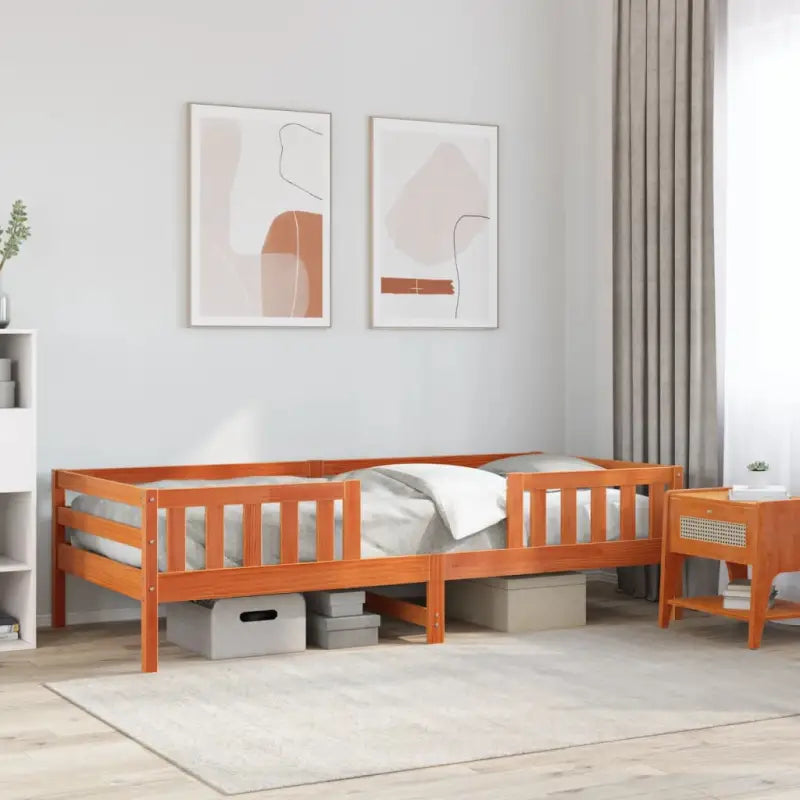 Modern bedframe met multiplex lattenbodem in massief grenenhout - Wasbruin / 90 x 200 cm - Bedden & bedframes