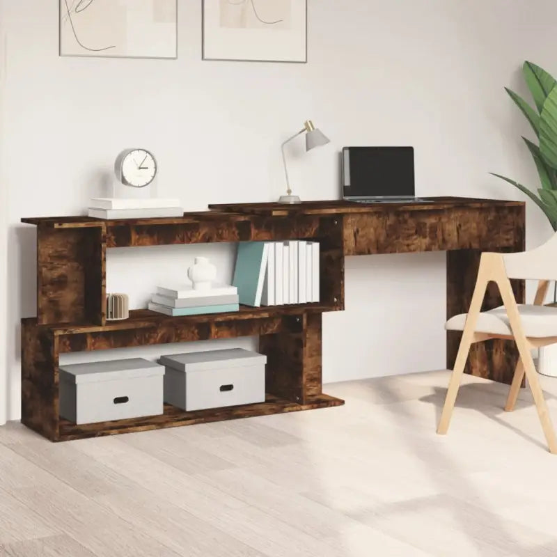 Modern bureaus van bewerkt hout met open vakken en hoogglans wit - Gerookt eiken - Bureaus
