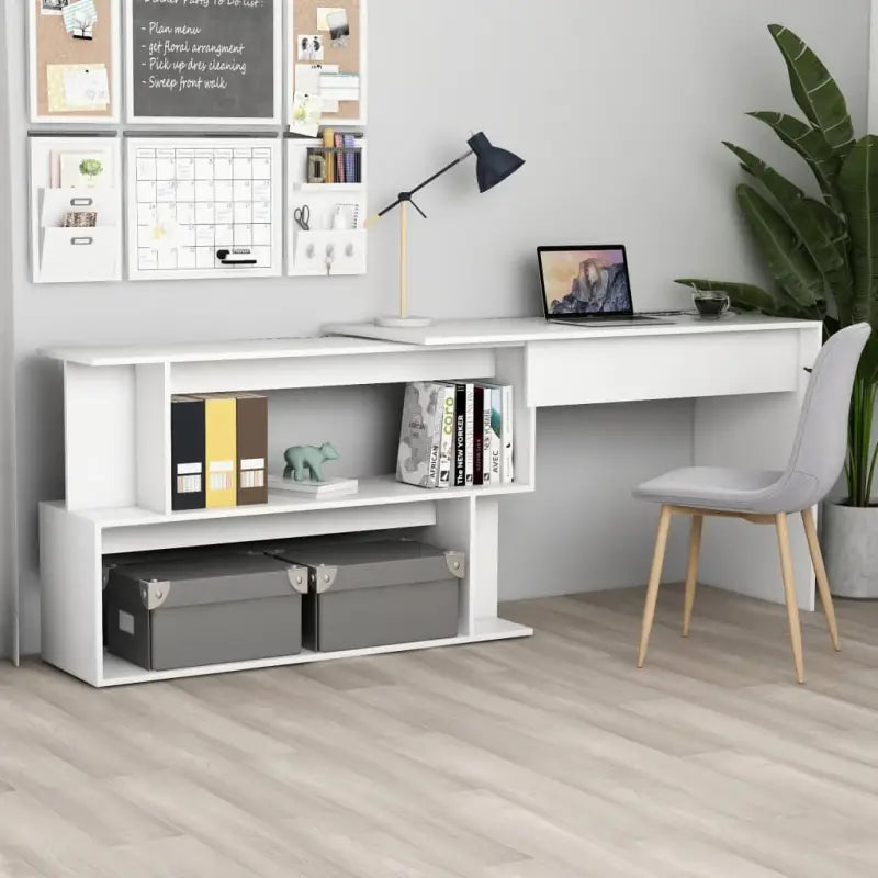 Modern bureaus van bewerkt hout met open vakken en hoogglans wit - Wit - Bureaus